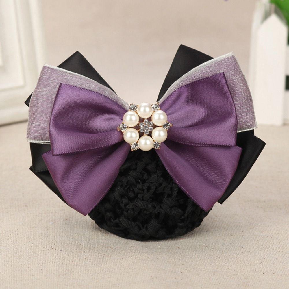 Women For Girls Hotel Nurse Bowknot Spring Clip Korean Bun Snood Hairgrips Cover Net Ponytail Clip