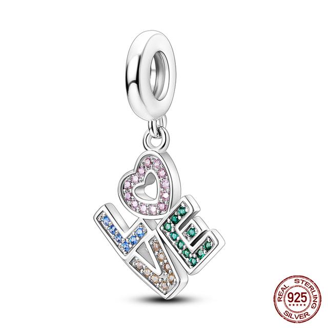 Fit Fasion 925 Bratara originala 100% argint 925 stralucitor colorat zircon Breloc inima margele cadou rafinat bijuterii DIY