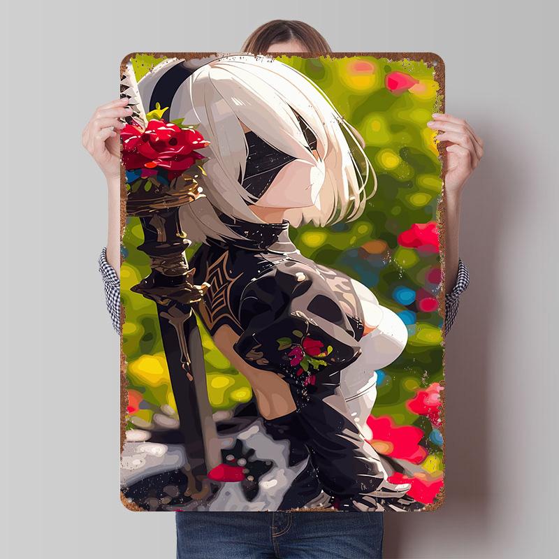 

2B in a Floral Garden Tinplate Poster Customized Wall Art Vintage Retro Metal Signs for Decoration Bedroom Decorations Wand Deko 7.9x11.8In(20x30cm)