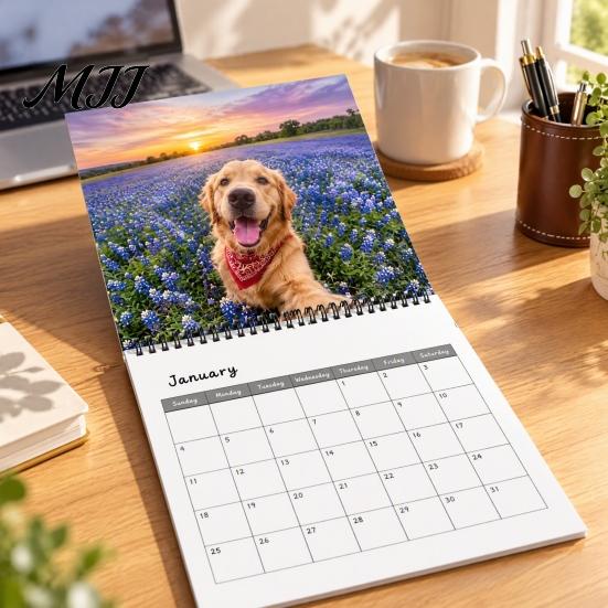 Practical Note-taking Calendar 2027 Adventure Dog Wall Calendar, 12-Month Cute Puppy Photography Planner with Desktop Display Spiral Binding,
