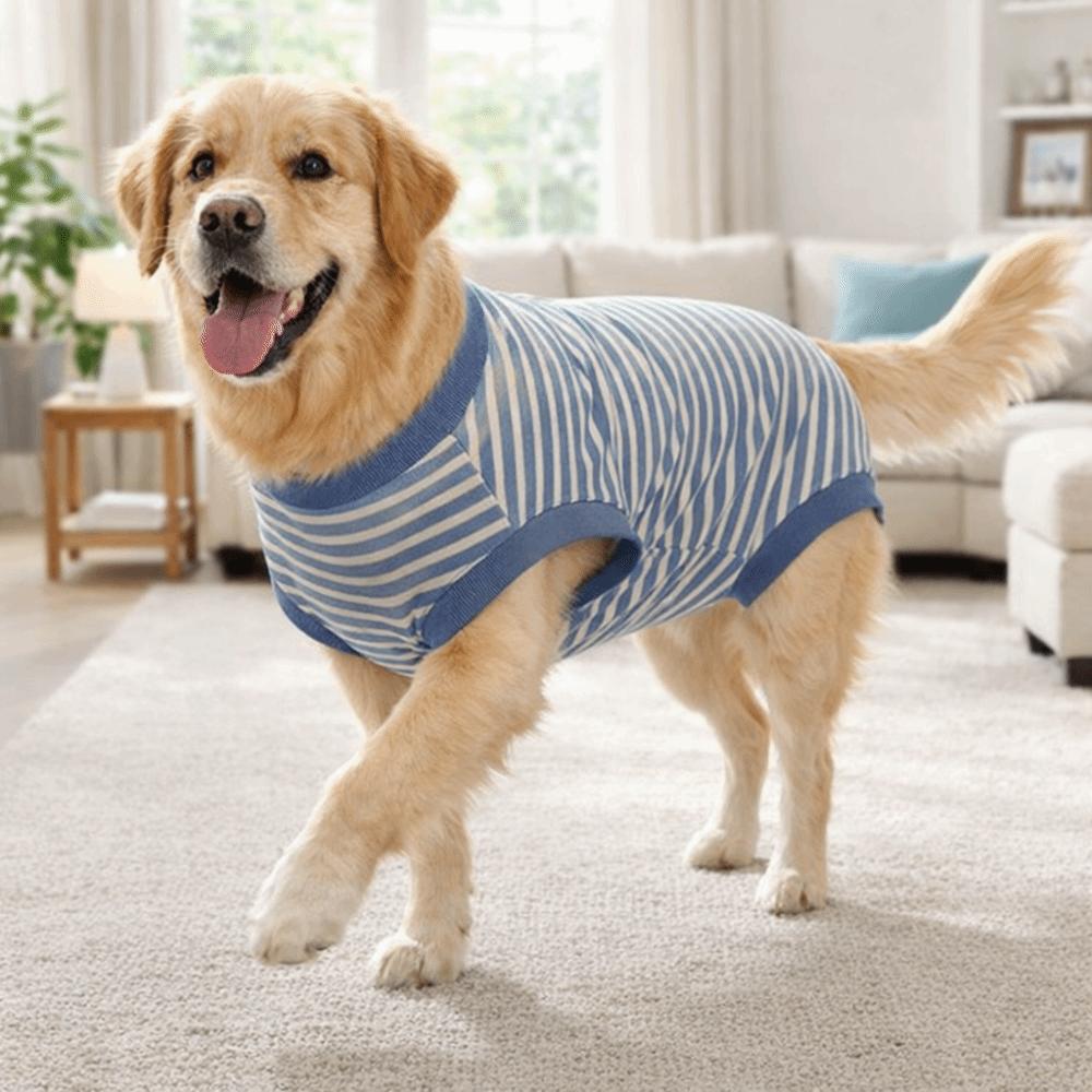 Striped Dog Sterilization Suit Warm Dog Four Legged Vest Fleece Anti-Licking Vest  Belly Protection