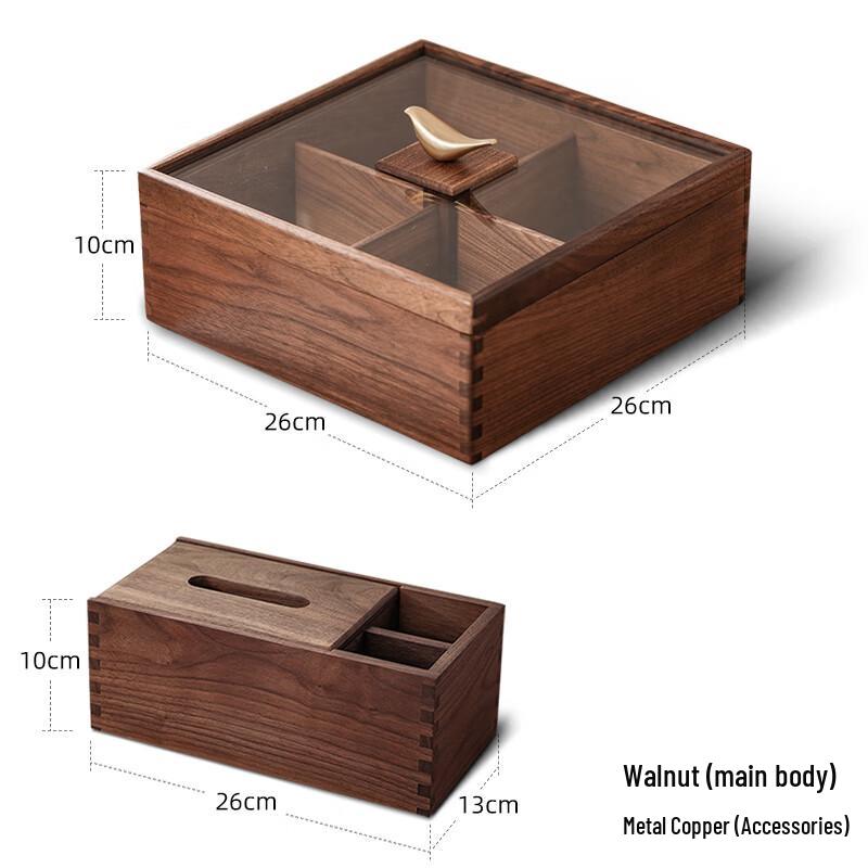 Naijiang New Chinese Style Walnut Wood Divided Snack & Fruit Tray