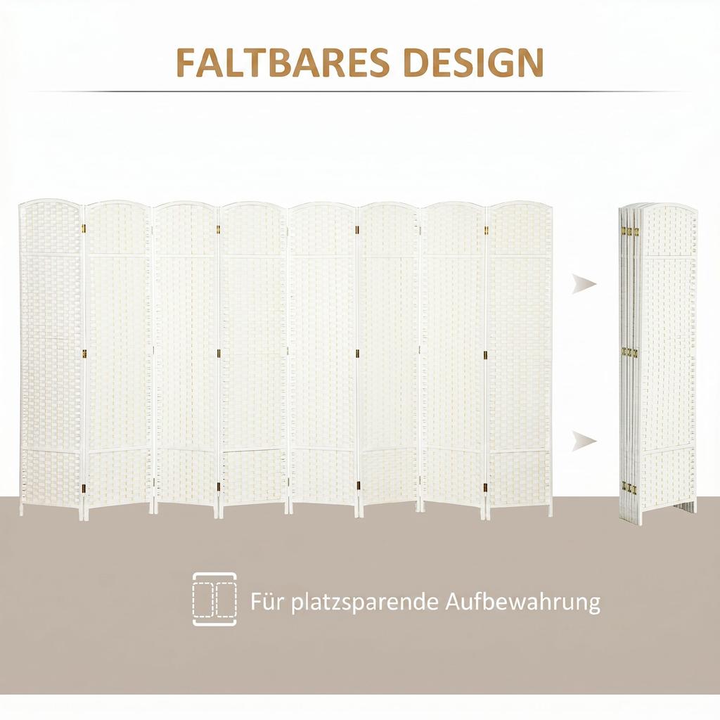 8-Panel Room Divider, Foldable Privacy Screen, Privacy Wall for Living Room, Bedroom, Home Office, White