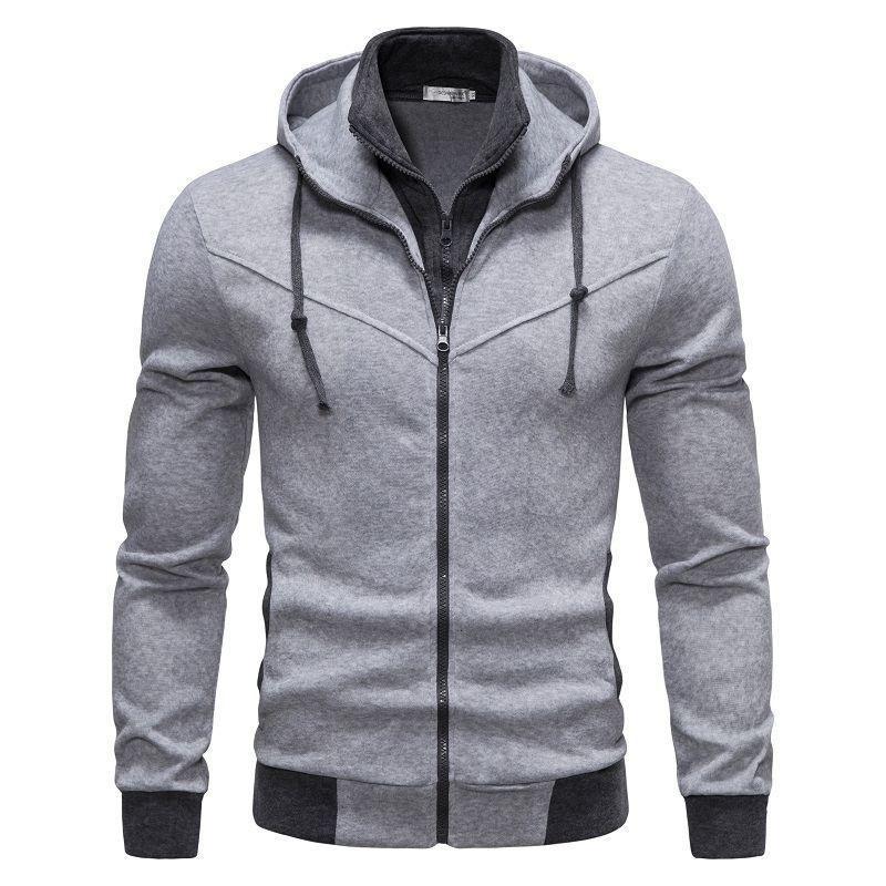 

2026 Men s Sweatshirts Fashion Casual Vacation Two-piece Slim Fit Contrasting Hooded Cardigan Sweatshirts Men s New Style XXXL сірий