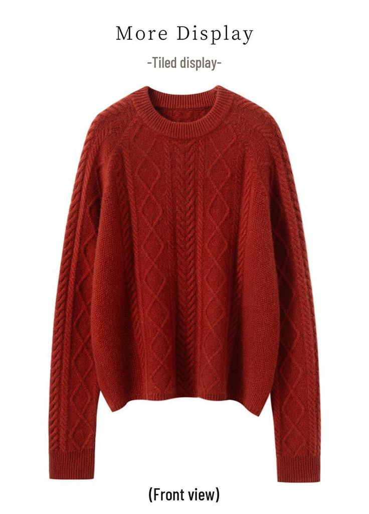 Women's Retro Cable Knit Cashmere Turtleneck Sweater - Cozy Autumn/Winter Style