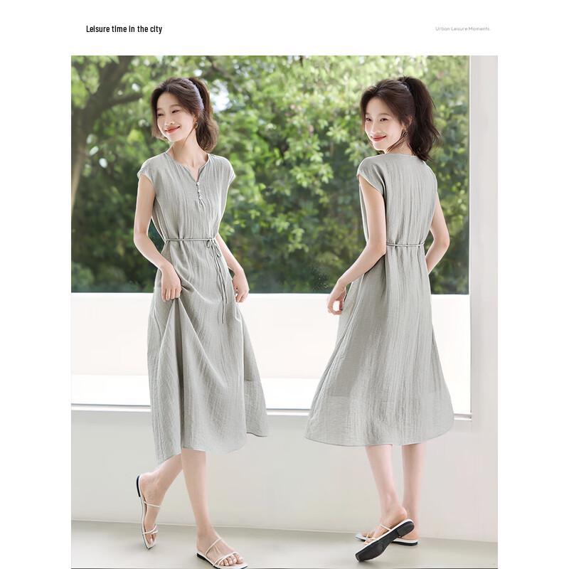 Mohan Yimei 2025 Summer V-Neck A-Line Maxi Dress