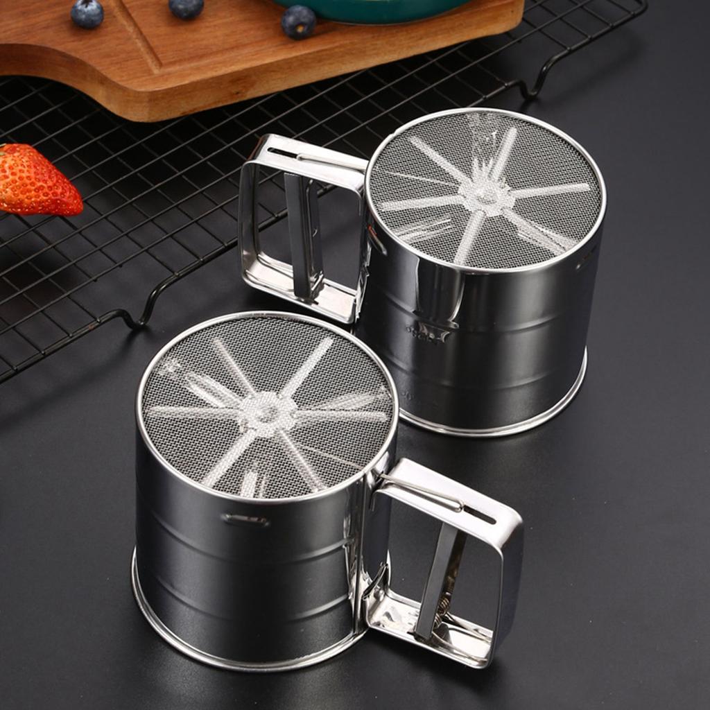 Flour Sifter Stainless Steel Fine Mesh Hand Press Flour Sifter Cup for Baking Flour Powder Sugar