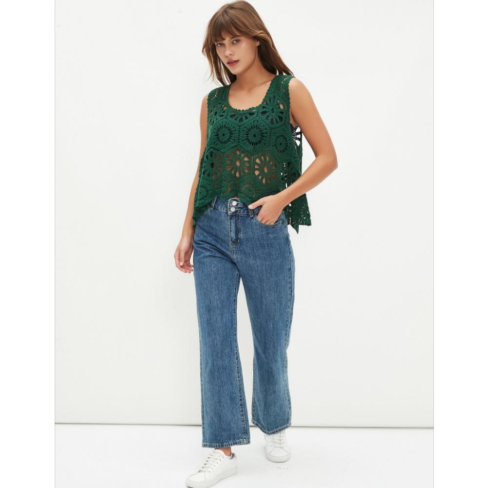 DIMANAF 2025 T-Shirt Women Knitting Lace Vest O-Neck Hollow Summer Style Basic Tops Tees Loose Clothing