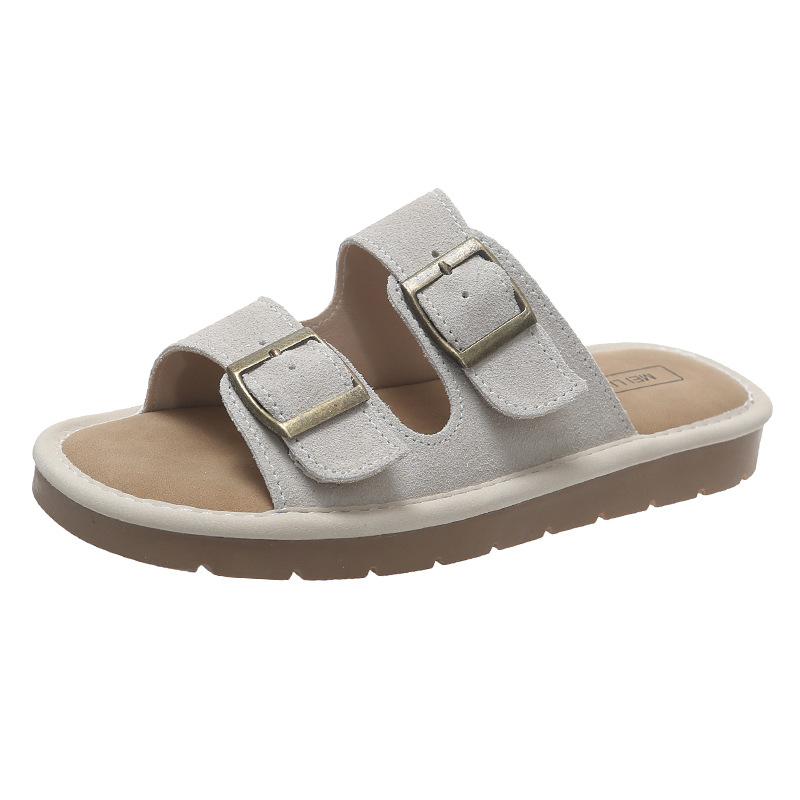 

New slippers retro casual flat beach shoes cool slippers women 35 бежевый