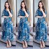 Women's Summer New Chiffon Floral Printed Dress V-Neck Five-Point Flared Sleeve Over The Knee Elegant Casual Mid-Length Swing Dress for Ladies