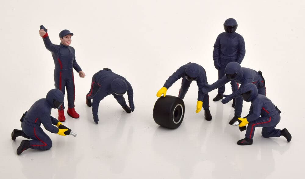 

American Diorama 1/18 Scale Pit Crew Set III Blue (7 Figures) American Diorama Pit Crew Metal Figures Set [Parallel Import]
