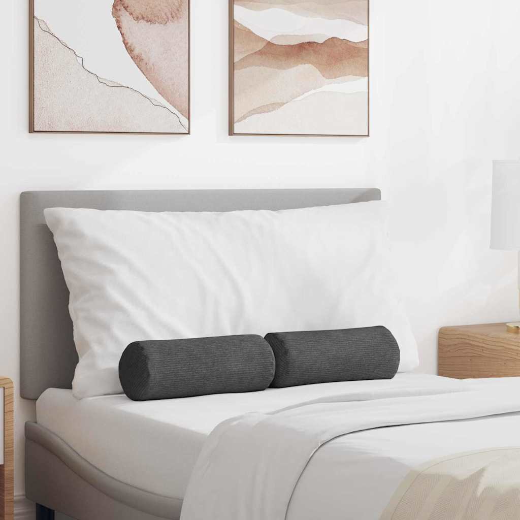 Bolster Cushions 2 pcs Dark Grey Ø 15 x 40 cm Cord Fabric