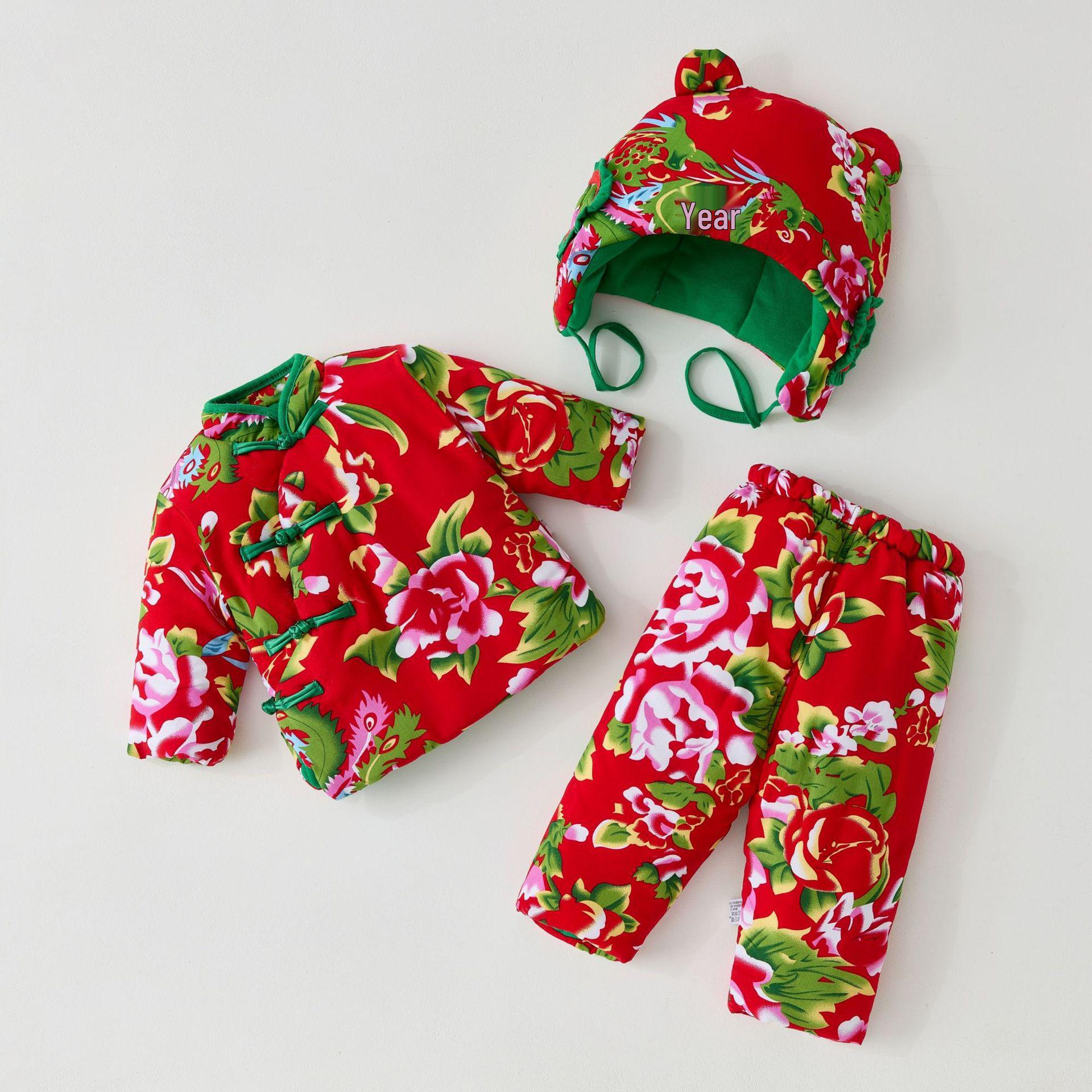 

Autumn/Winter Boys & Girls Cotton-Padded Jacket Set: Cozy Floral Design for Babies & Toddlers 100cm