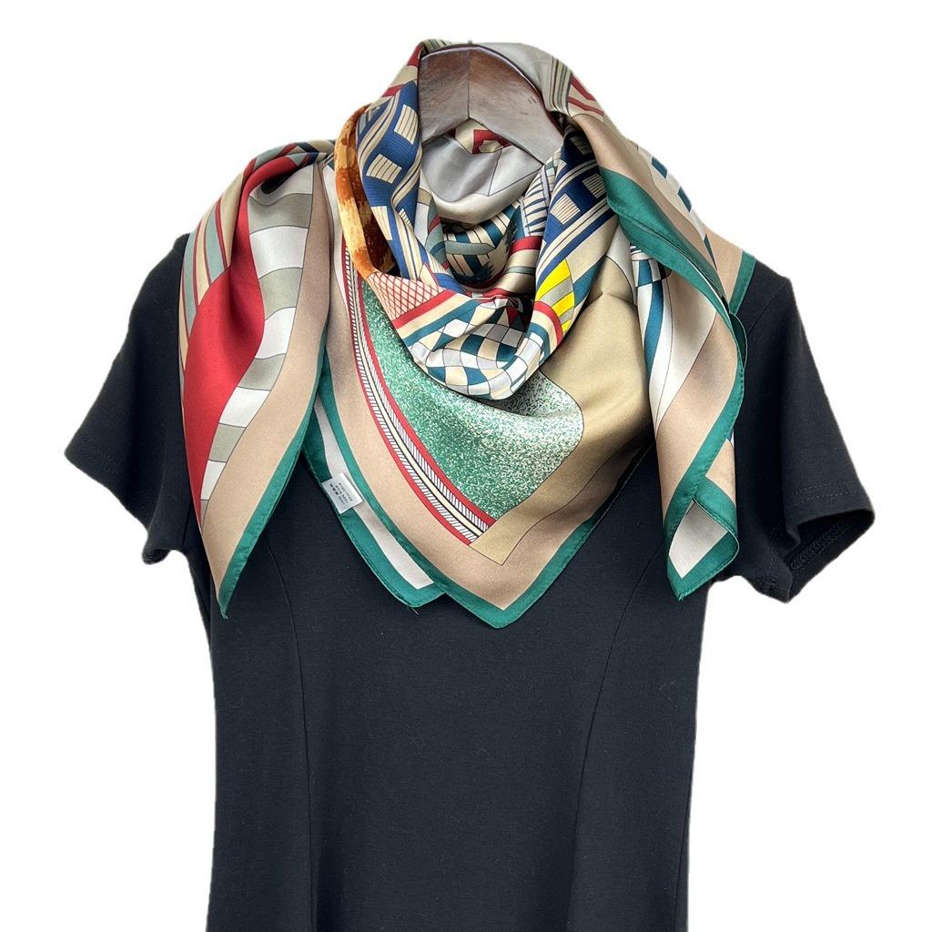 Silk Temperament Saddle Mulberry Silk Plain Silk Satin Silk Scarf Women'S 90 Square Scarf Scarf With Professional Wear Binding Bag