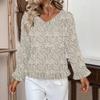Women's Casual Fashion Ruffled V-Neck Pocket Floral Print Long Sleeve Top