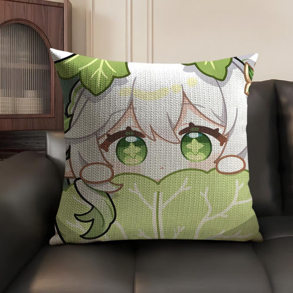 Nahida Cute Genshin Impact Cushion Cover Natural Linen Organic Fabric DoubleSided Printing Sofa Home Decor Gift Pillow Case