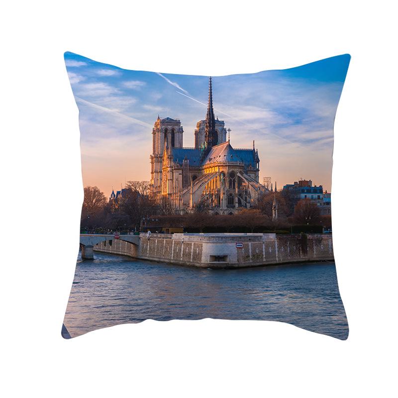 Notre Dame Cathedral French Landscape Pillow Cover European Print Cushion Waist Pillow Cover