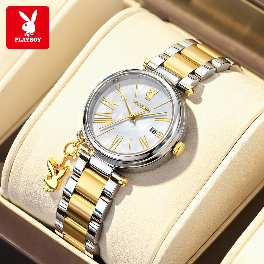 PLAYBOY Quartz Wristwatch Elegant Fashion Ladies Pendant Watches Original Stainless Steel Waterproof Watches for Women 3109