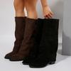 Women's Knee High Boots Autumn Fashion Pointed Toe Shoes Classics Women Western Cowboy Boots Denim Knight Boot Botas Mujer