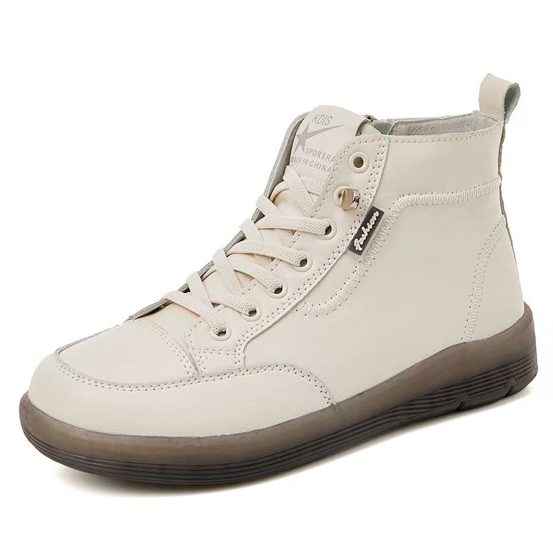 

Женские Весенние Осенние Новые Ботильоны на Низком Каблуке Кожаные на Резиновой Подошве Нескользящие Легкие с Круглым Носком Водонепроницаемые На Шнуровке Повседневная Обувь 35 бежевый