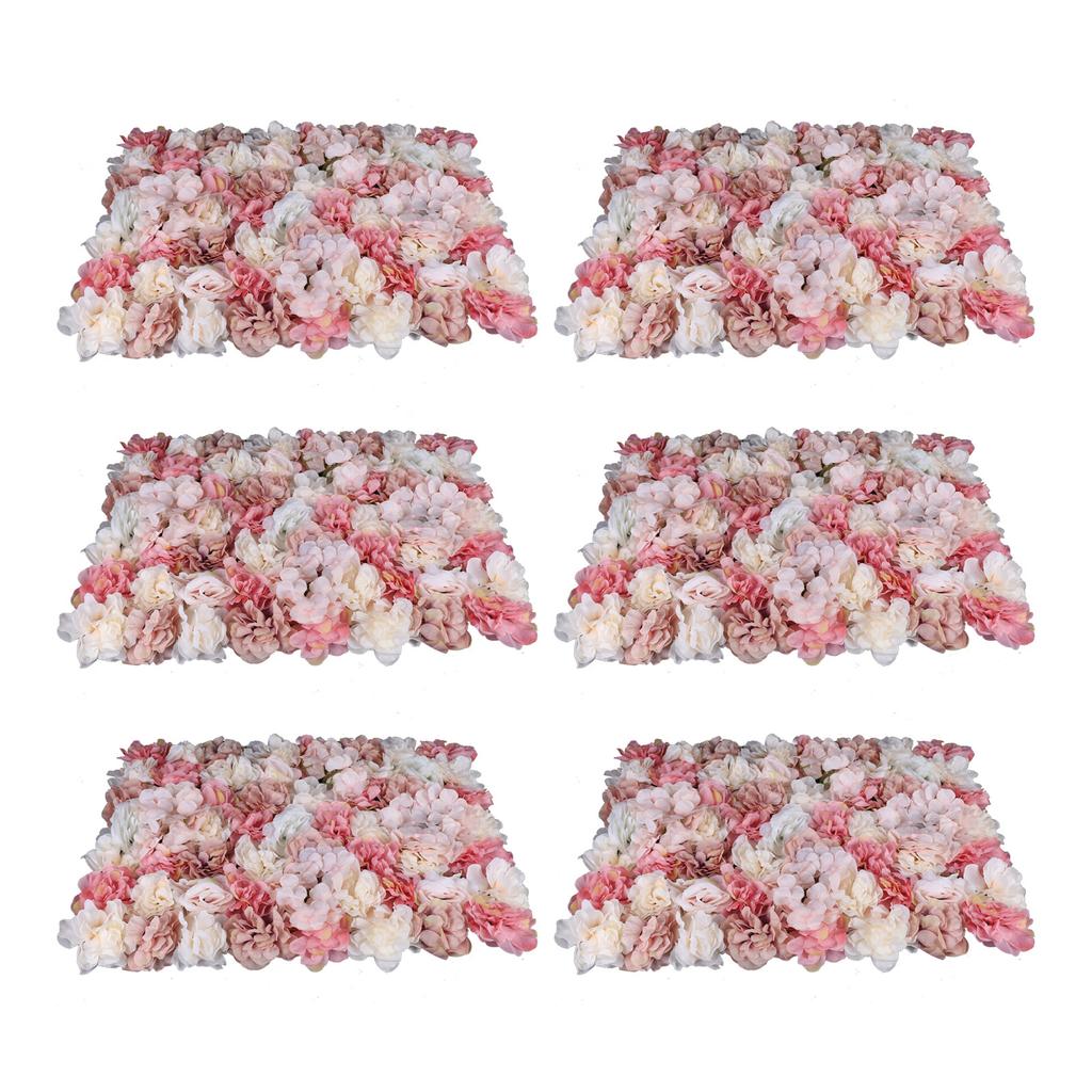 6 Pack Modern Artificial Flower Wall Panels, Pink & White Rectangular Floral Decor, Handmade Hanging Garden for Home & Wedding