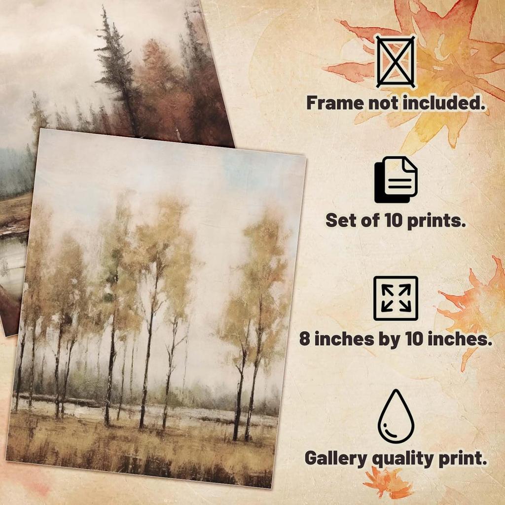 Whaline 10Pcs Fall Thanksgiving Vintage Wall Art Prints Assorted Rustic Aesthetic Paper Posters Retro Autumn Scenery Picture Decoration for Gallery