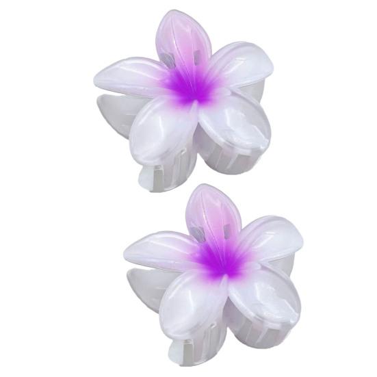 2 Pcs Flower Hair Clips Strong Claw Gradient Contrast Color Plumeria Anti-slip Hair Fixation Decoration Smooth Surface Women Hair Accessory