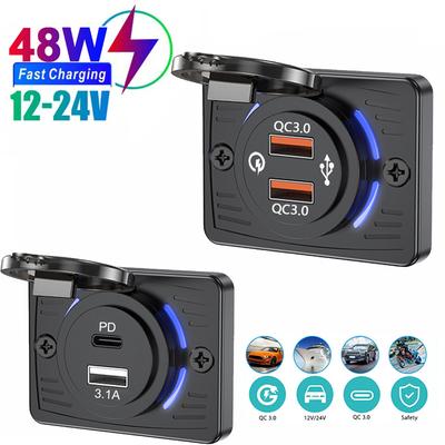 2 Ports 12V RV USB Outlet QC 18W PD 30W Type-C Quick Charge & QC3.0 Panel Wall Mount Charger Adapter for Marine Bus ATV Truck