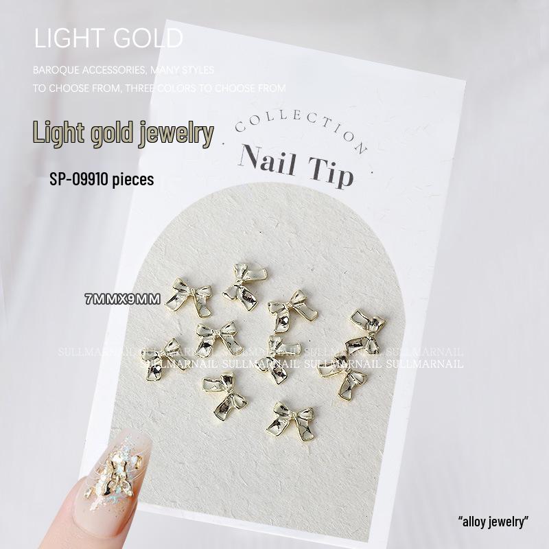 Golden Butterfly 3D Nail Art Set - 10 Pieces of Light Gold Ribbon Bow Decorations