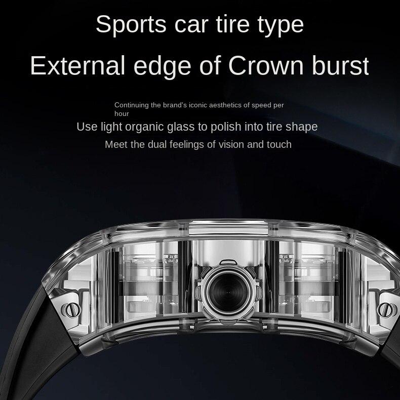 Bonest Gatti Uhren Herren-Armbanduhr, doppelt ausgehöhlt, automatische mechanische Uhr, Acryl-Tourbillon-Uhr