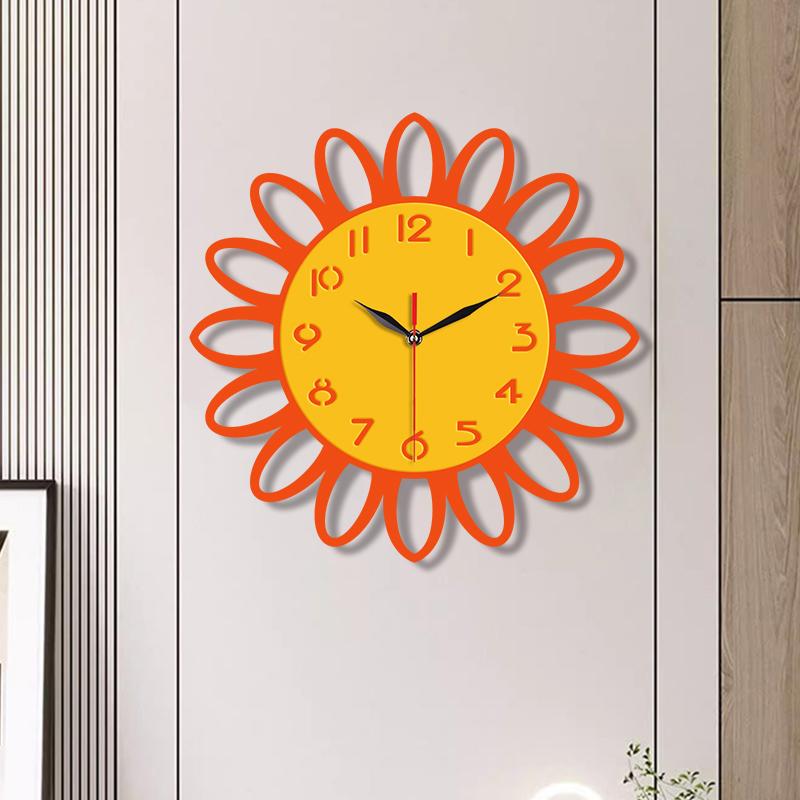 Cartoon hollowed out sunflower wall clock, creative countryside style, silent wall clock suitable for home, living room, and off
