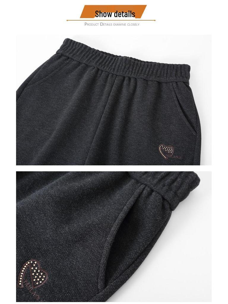 Middle-aged Women's Velvet-Lined Woolen Straight-Leg Pants for Autumn/Winter