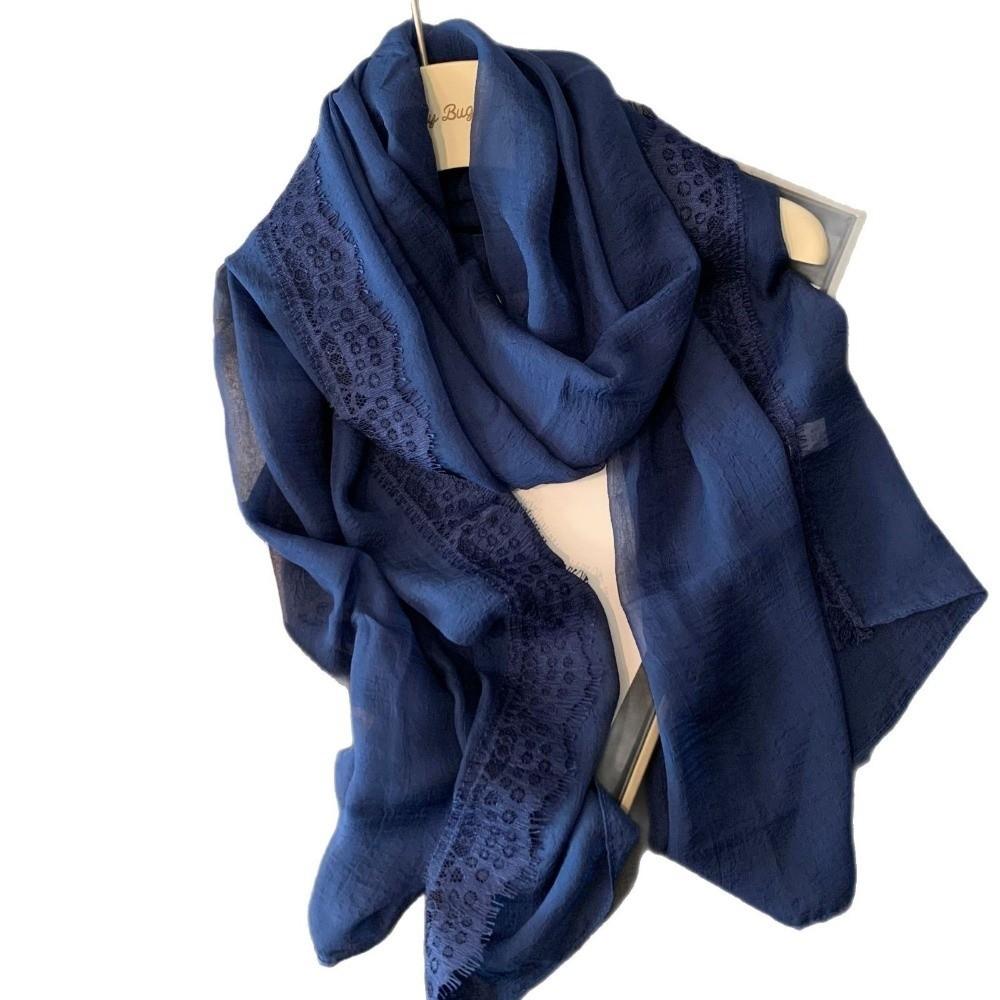 Elegant Solid Color Lace Splicing Scarf Thin Lace Trimmed Chiffon Scarf Breathable Sun Protection Beach Shawl Wraps