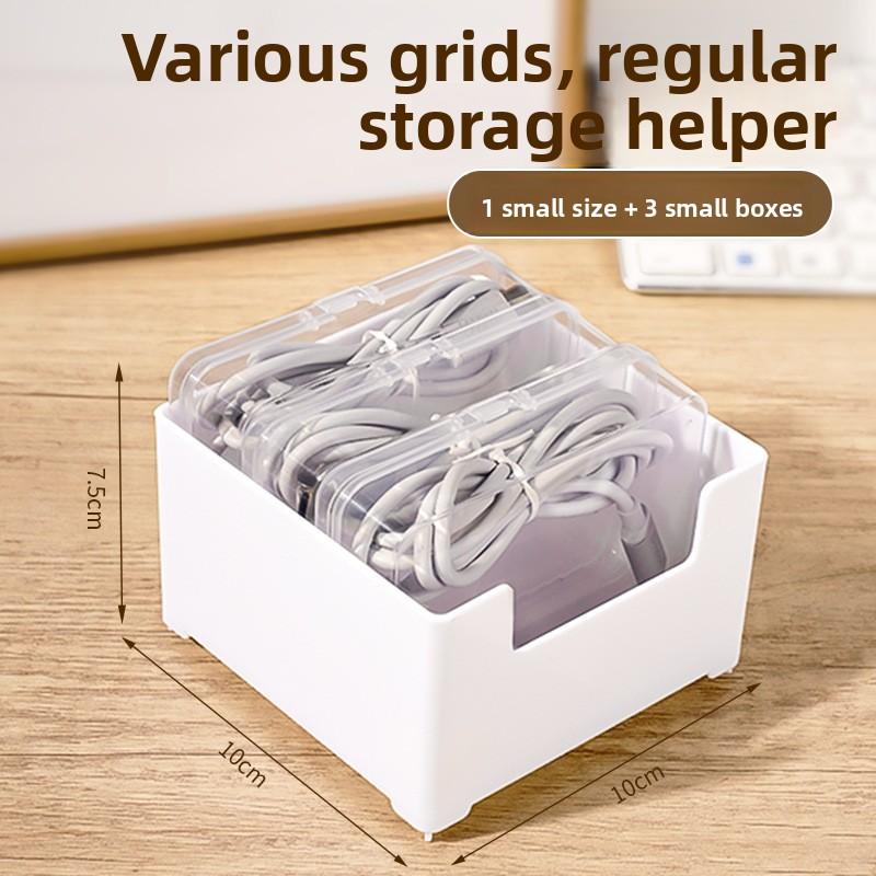 

Прозрачный пластиковый ящик для хранения кабеля передачи данных, бытовой кабель, зарядное устройство для мобильного телефона, отделочная коробка для кабеля с разделительной сеткой Small with 3 boxes белый