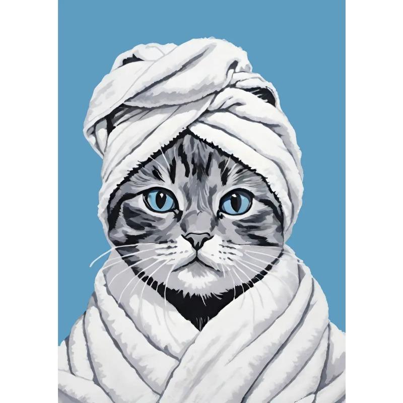 

Милый постер с кошкой для ванной комнаты, принт, холст, современная забавная кошечка в халате, настенное искусство, картины для туалетной комнаты, домашний декор 21cm×30cm NoFrame