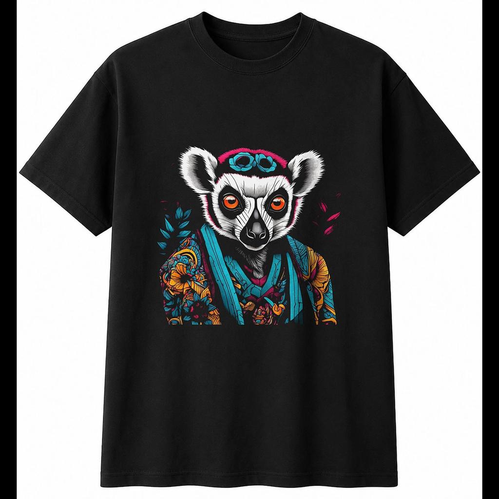 Tattoo Lemur Torn Paper Wildlife Mens T-Shirt Black 100% Cotton Printed Nature