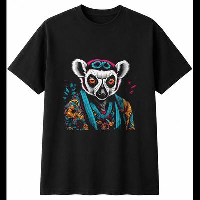 Tattoo Lemur Torn Paper Wildlife Mens T-Shirt Black 100% Cotton Printed Nature