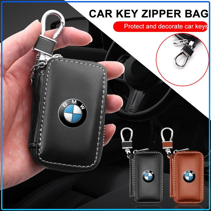 1Pcs Leather Emblem Car Key Case Keychain Zipper Key Case Bag For BMW M Performance 1 3 5 7 Series M3 M4 M5 M6 X1 X3 X5 X6 X7 E30 E34 E36 E39 E4
