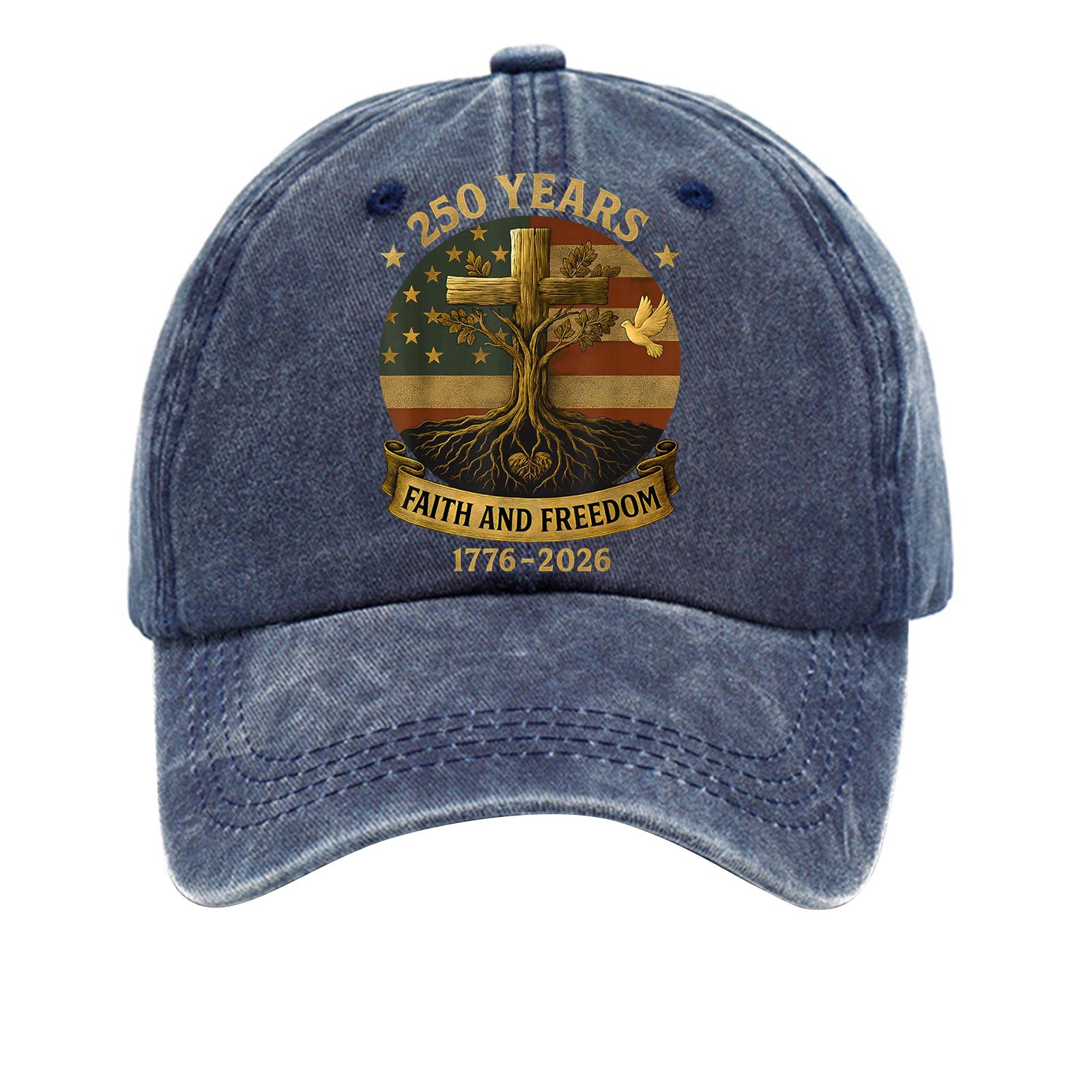 Patriotic Faith And Freedom Graphic Baseball Cap Vintage 250 Years Flag Print Dad Hat Adjustable Distressed Denim Headwear one size тёмно-синий