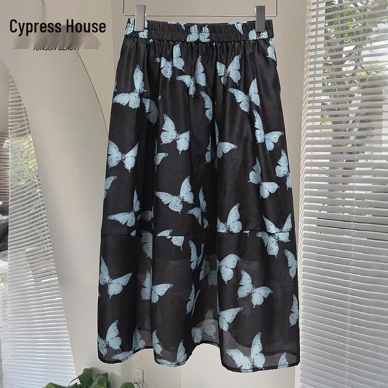 

Butterfly Print High-Waist A-line Midi Skirt L