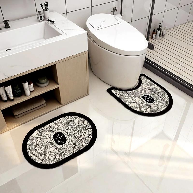 Non-slip Bath Mat Rubber Bathroom Mats U-shaped Bathroom Rug Absorb Water Toilet Rug Washroom Entrance Doormat Home Floor Carpet