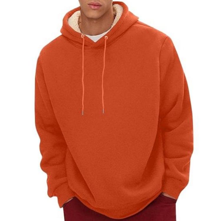 Winter Thermal Hoodie for Men Plush Lined Solid Color Loose Fit Long Sleeve Casual Top with Drawstring and Elastic Cuffs Daily Wear