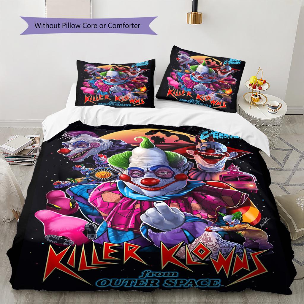 Killer Clown Horror Pattern Bedding Set Quilt Cover Pillowcase Home Decor Gift (1 * Duvet Cover + 2 * Pillowcase, Without Core)