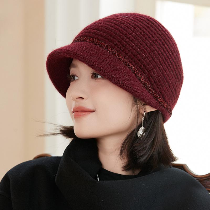 Pălărie din blană de iepure pentru femei, de iarnă, din catifea, pălărie de mamă, pentru doamne în vârstă, pentru persoane în vârstă, pentru frig, călduroasă, rezistentă la vânt, tricotată din lână, pălărie tip bazin