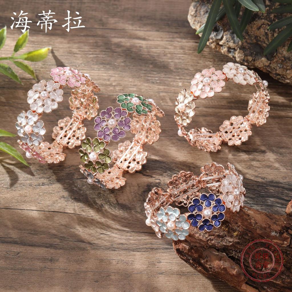 Color Painted Oil Clover Flower Ring Bracelet Set Small Fresh Ladies Versatile Ring Bracelet