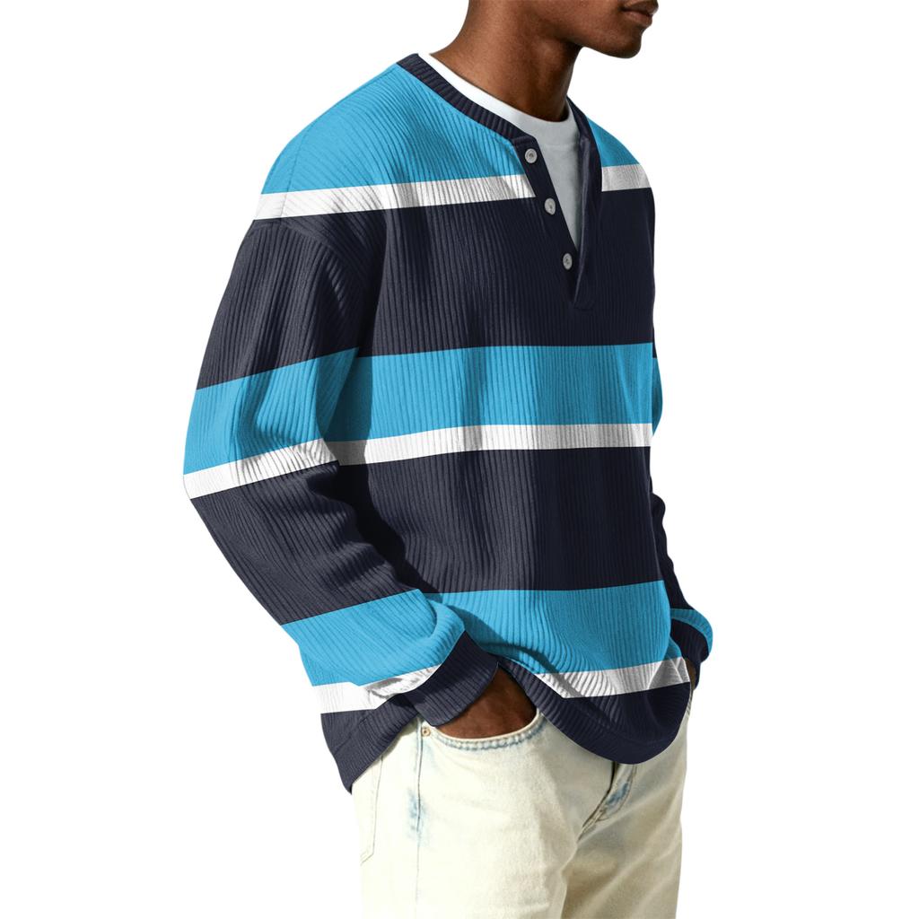 Pánský pulovr s límečkem na knoflíčky, s dlouhým rukávem, žebrovaný úplet