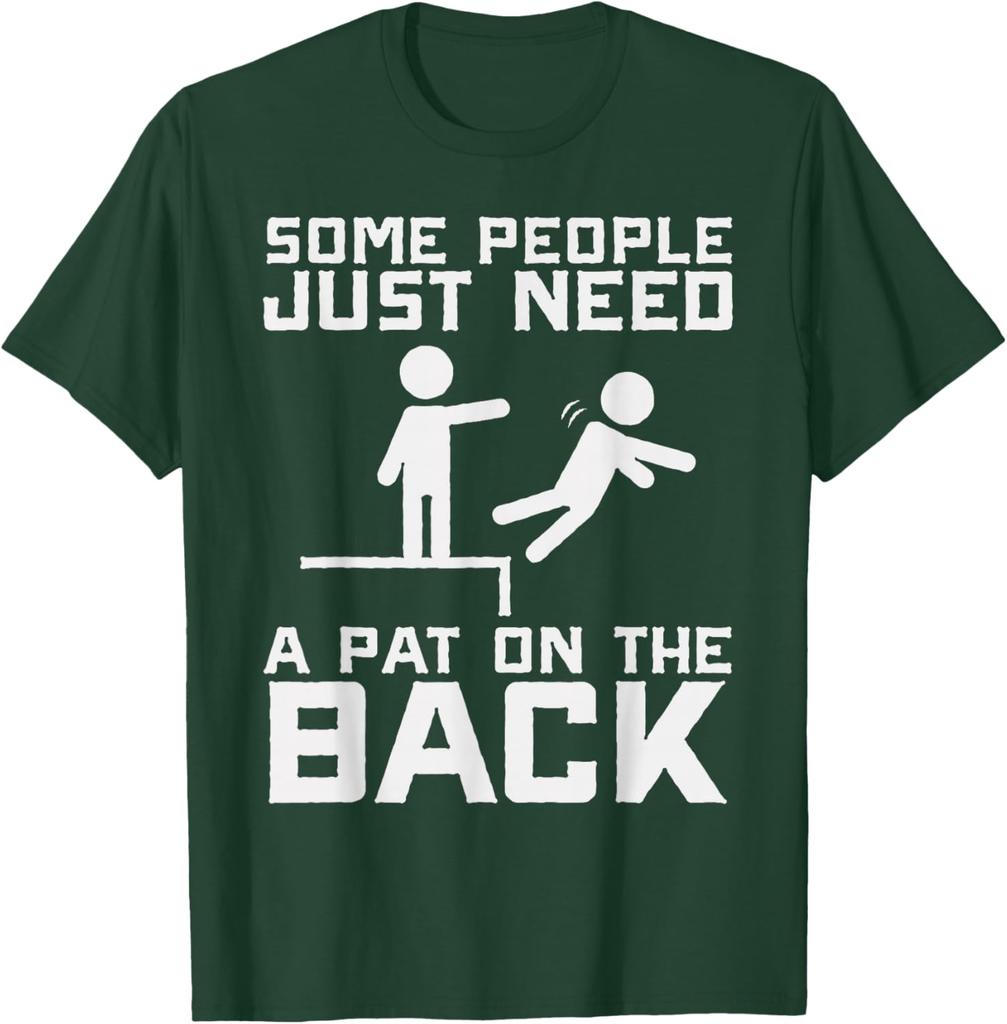 Pat On The Back Pushing Someone Off Cliff Sarcasm Funny Graphic Tee Casual Short Sleeve TShirt