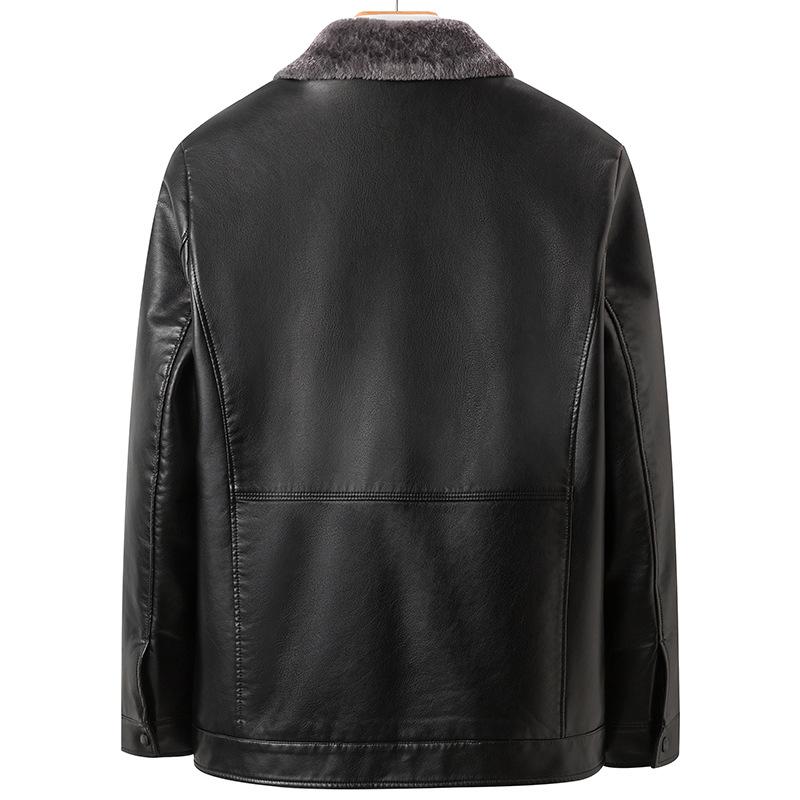 Leather Jacket Winter Men's Fur Integrated Thickened Business Casual Leather Jacket Middle-aged Dad Leather Jacket