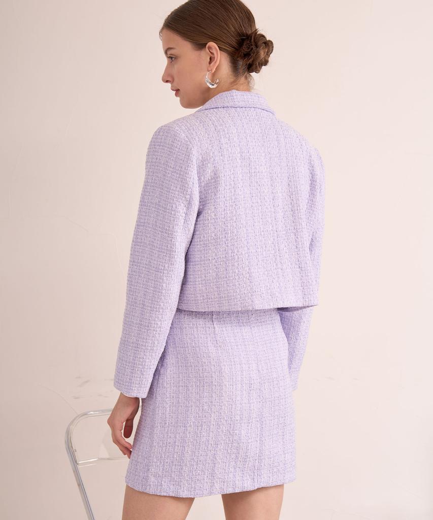 Bye Bye Seop [Set] Tweed Crop Jacket + Simple Skirt - Purple