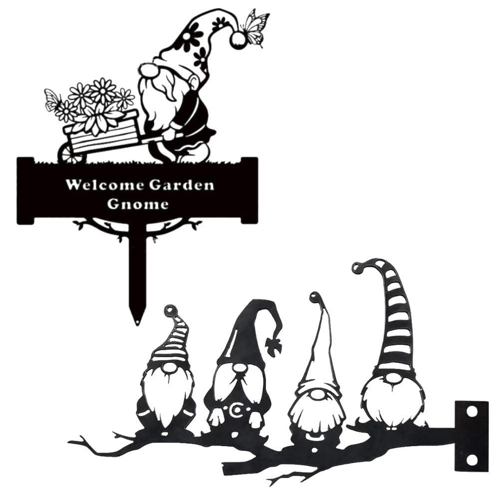 

PLEAVIT Gardening Dwarf Figurine, Gardening Accessories, Object, Ornament, Welcome Board, Stainless Steel, Black